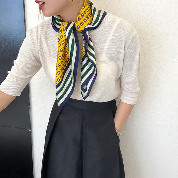 

2021 fashion bandana luxury scarves women brand 100% real silk scarf female shawl print hijab pashmina, Blue;gray