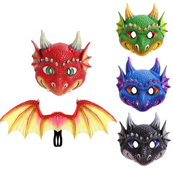 

mascot doll costume kids halloween dragon wings purim carnival dinosaur masks party prop disfraz, Red;yellow