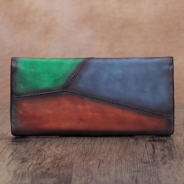 

wallets vintage genuine leather women wallet ladies handmade female card holder long zipper 2021 purses cow, Red;black