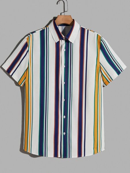 

men colorful striped pattern shirt n58k#, White;black
