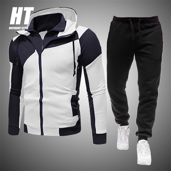 

men's tracksuits patchwork brand sportswear 2 piece sets+pants zipper hooded sweatshirt male streetswear casual jackets 210817, Gray