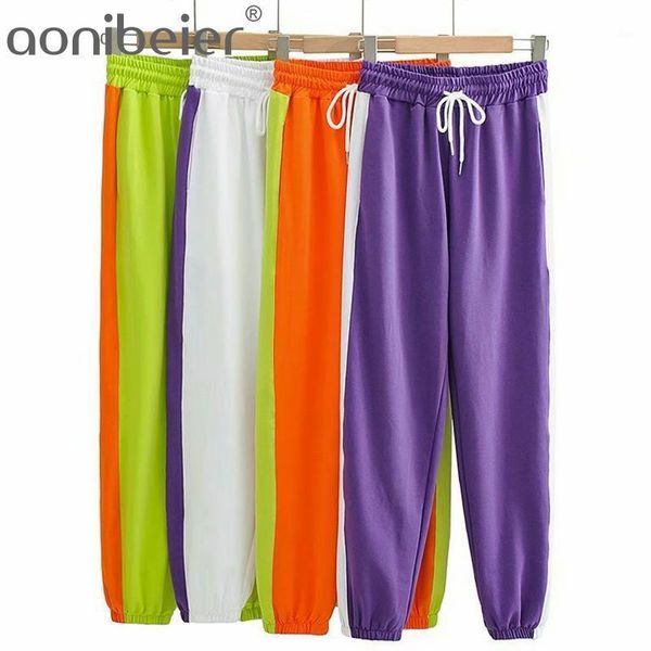 

women's pants & capris women's aonibeier 2022 za woman casual trousers autumn patchwork joggers sweatpants tracksuit elastic high, Black;white