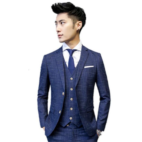 

men's suits & blazers jacket+vest+pants)custom slim fit wedding business double breasted casual striped tuxedo, White;black