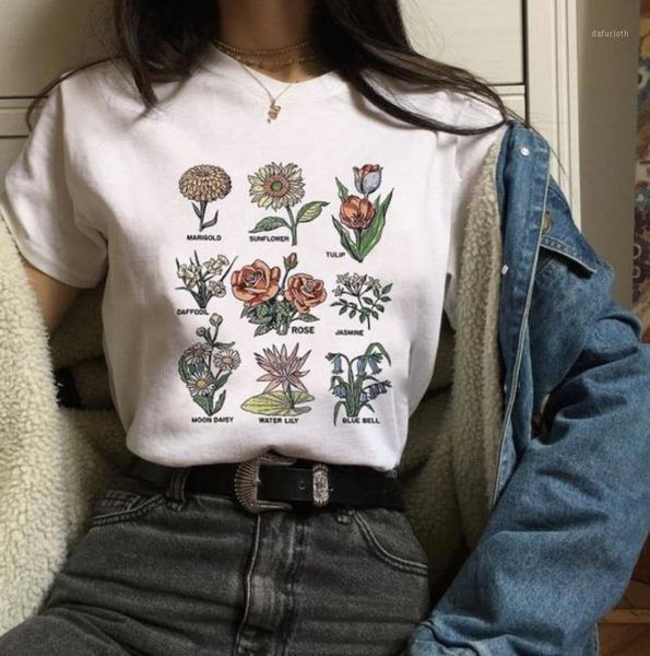 

sunflower women fashion tee marigold graphic female tshirt flower matching solid color lady plant shirt women's t-shirt, White