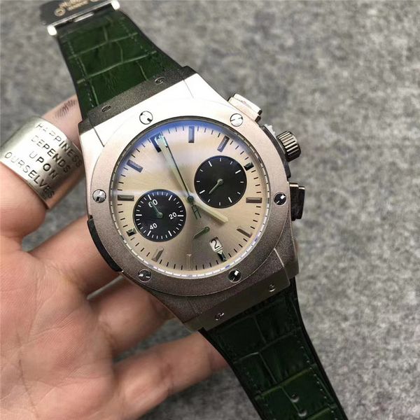 

men's watch stainless steel gold bezel automatic quartz movement chronograph small dial work outdoor sports fashion orologio di lusso o, Slivery;brown