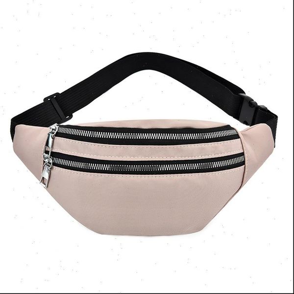 

oxford waist solid color double bags zipper chest bum sports