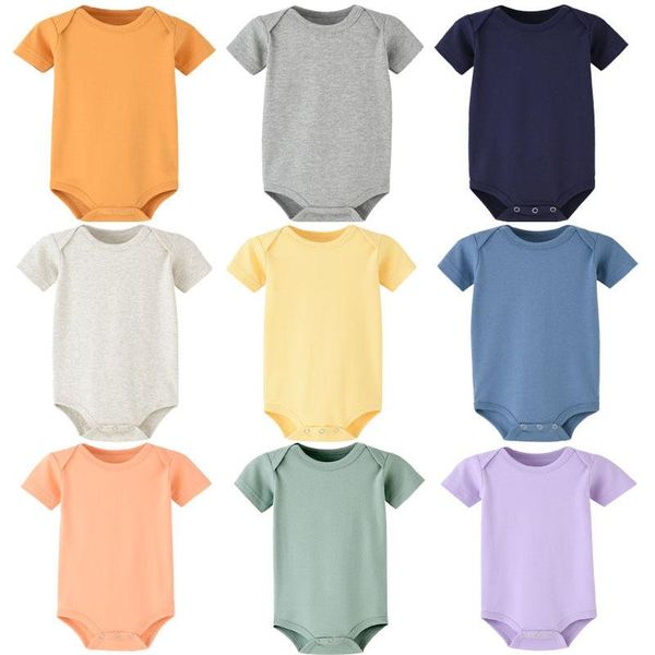 

rompers summer baby boys short sleeve combed cotton triangle one piece plain climb clothes for born infant, Blue