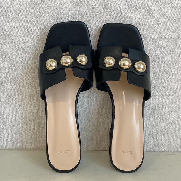 

slippers 2021 shoes female square high heels summer women ladies sandals outdoor metal slides fiop flop, Black