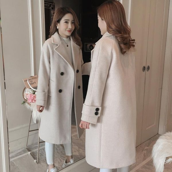 

women's wool & blends woolen coat female long section autumn and winter wear student thick warm, Black