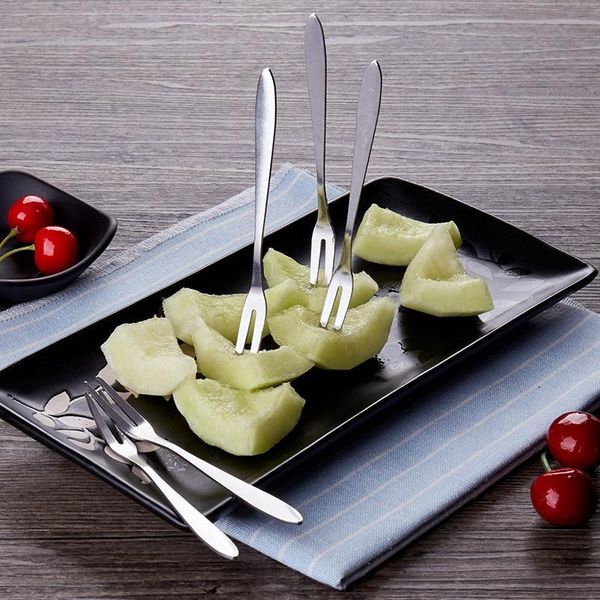 

forks 10pcs portable stainless steel fruit fork cake tableware small pi669