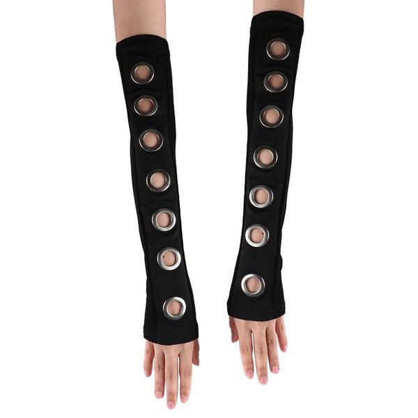 

five fingers gloves long sun uv protection hand protect cover arm cuff summer breathable big eyelet hollow metal o fingerless sleeves, Blue;gray