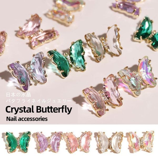 

dingdian crystal butterfly nail art decoration 3d holographic butterflies rhinestones jewelry diy uv gel manicure accessories1, Silver;gold