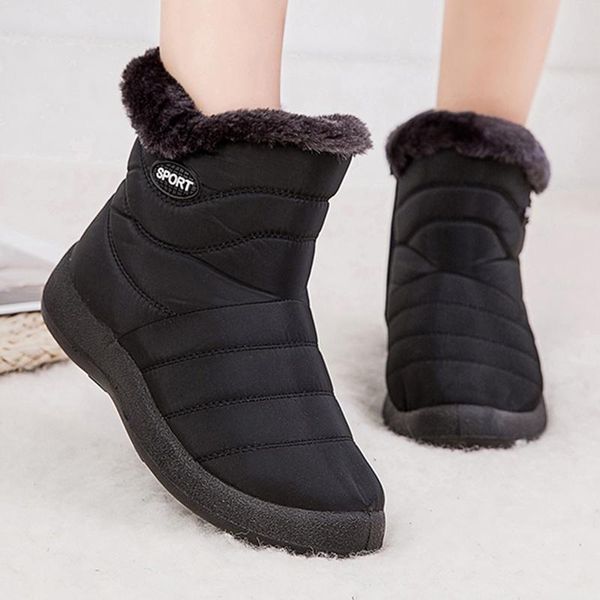 

boots women shoes fashion waterproof winter female ankle for warm lady chaussures femme, Black