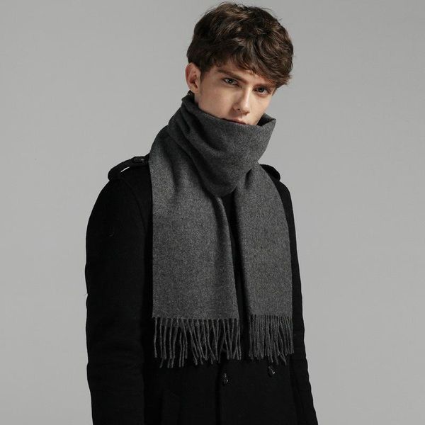 

scarves 100% pure cashmere warm scarf for man classic solid color neckerchief soft long tassel male luxury winter pashmina wrap, Blue;gray