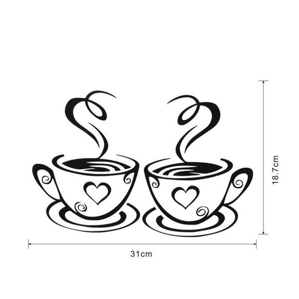 

wall stickers double coffee cups sticker pvc art decals adhesive kitchen room decor f2