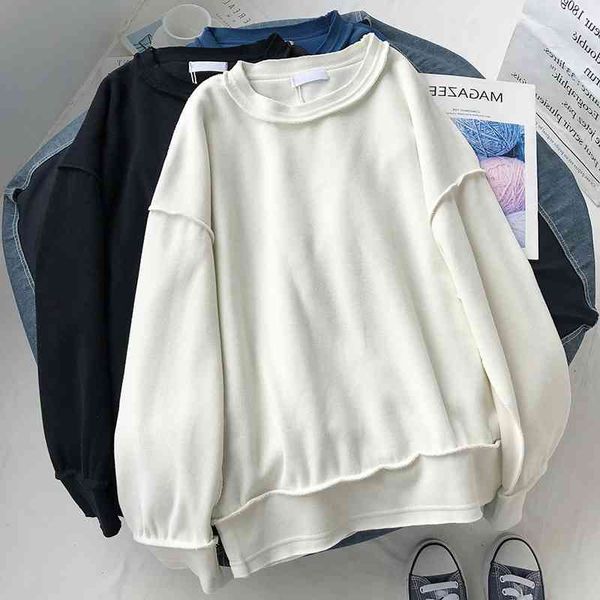 

hoodieskorean version loose round neck outer seam sweater autumn 2020 new fashion women's coat versatile long sleeve top, Black