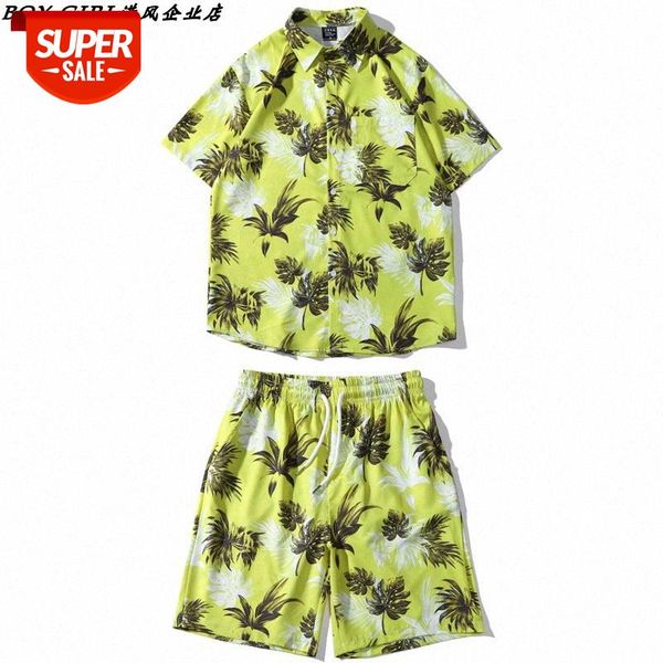 

hong kong style super fire floral short-sleeved shirt male chic loose casual beach shorts vacation weiyi suit couple #jz1t, White;black