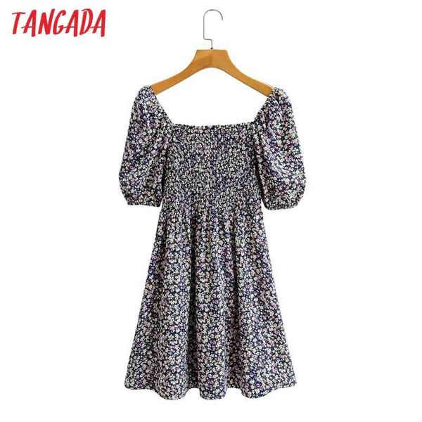 

summer women flowers print puff short sleeve ladies mini dress vestidos 1f52 210416, Black;gray