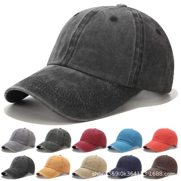 

beanies pure color washed curved eaves light board ladies ponytail hat men's baseball cotton outdoor simple retro sun casual