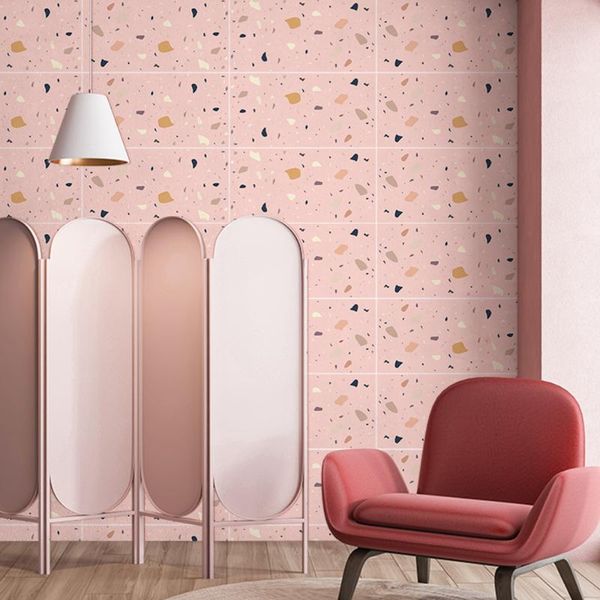 

wallpapers pink terrazzo self-adhesive marble floor tile wall sticker pvc oil-proof waterproof for home living room bedroom