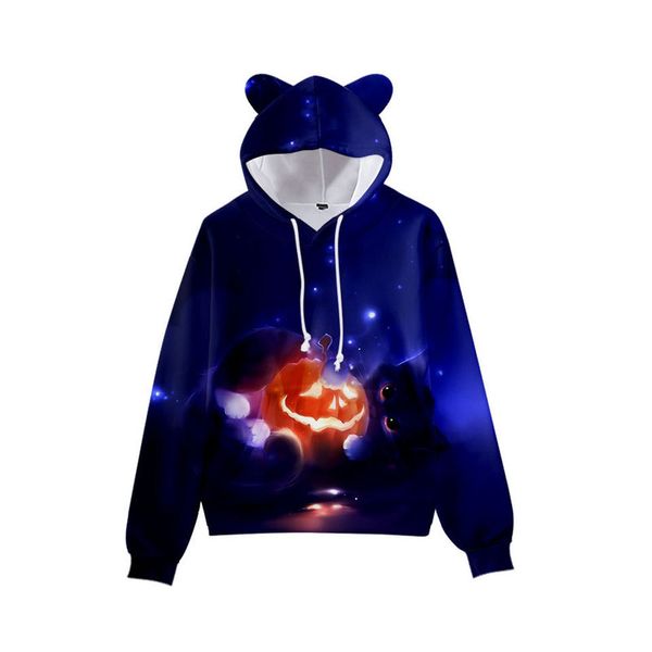 

blue fire print cute boy girl clothes hooded 3d printed hooded sweater autumn early winter ears hooded pullover, Black