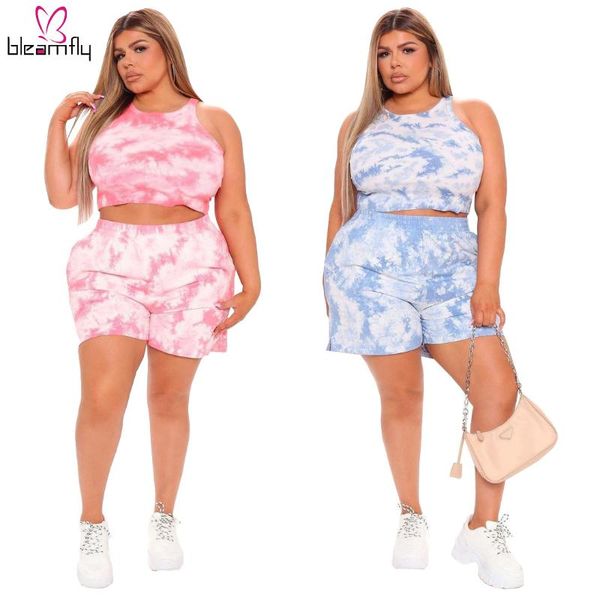 

plus size tracksuits summer tie dye printed 2 piece set women 5xl 4xl large casual sports suit crop and shorts fitness outfits 2021, Black