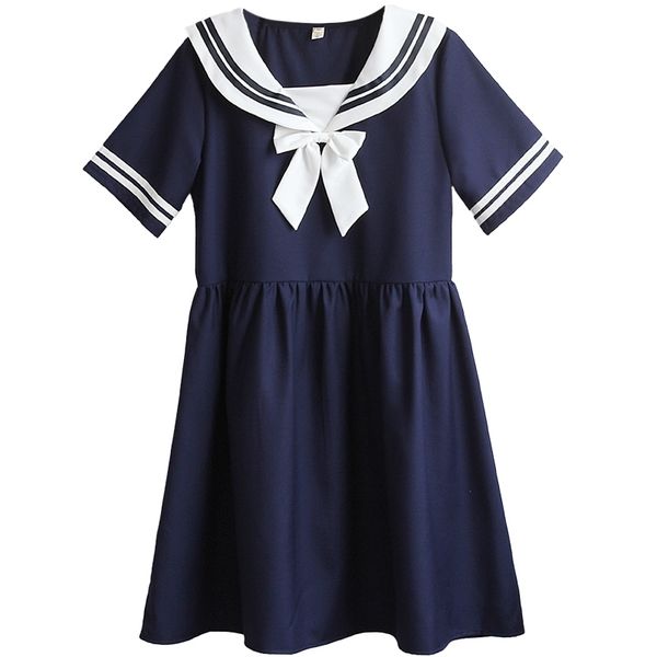 

party dresses soft girl kawaii short sleeve navy dress women sailor collar summer cute casual vintage lolita jk uniform white retr, White;black
