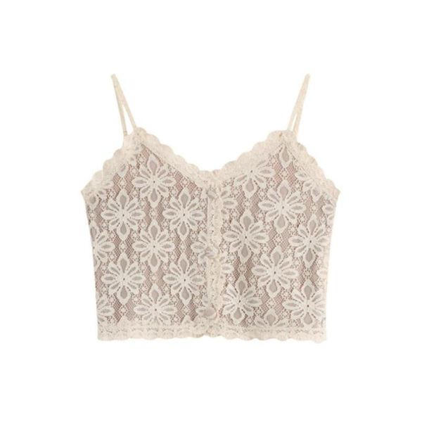 

camis for women strap tank v-neck sleeveless lace crop loose female short sweet fake buttons 2021 summer p26 women's tanks &, White