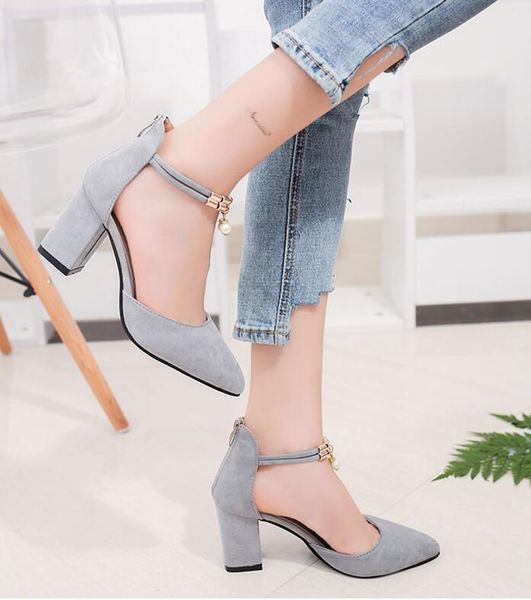 

women string bead flock zip pumps high heels sandals lady chic cover heel party shoes dress, Black