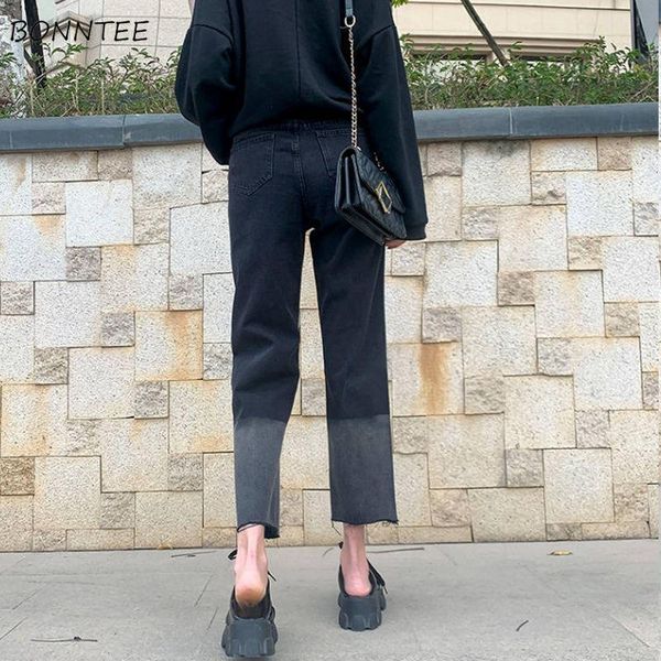 

women's jeans women ankle-length patchwork pockets korean slim casual fashion all-match harajuku mujer tassel vintage bottoms students, Blue