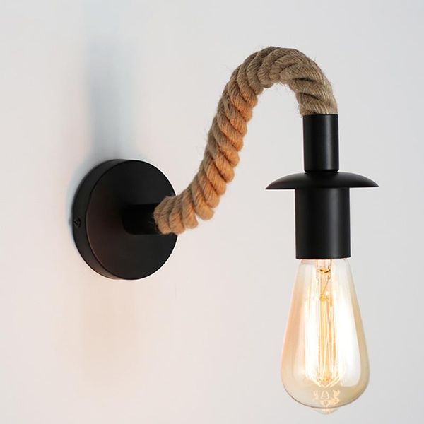 

american country industrial style bar cafe e27 vintage craft rope loft aisle bedside iron wall lamp