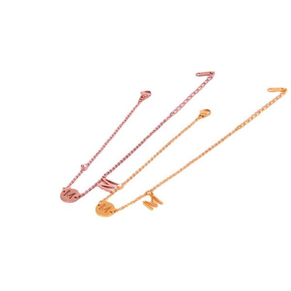

o1-203a korean m letter stone bracket titanium steel plated gold foot chain, Red;blue