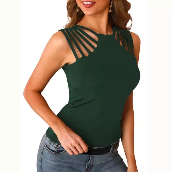 

ladies hollow out off shoulder women tank fashion summer solid color slim knit all-match streetwear s-2xl 210414, White