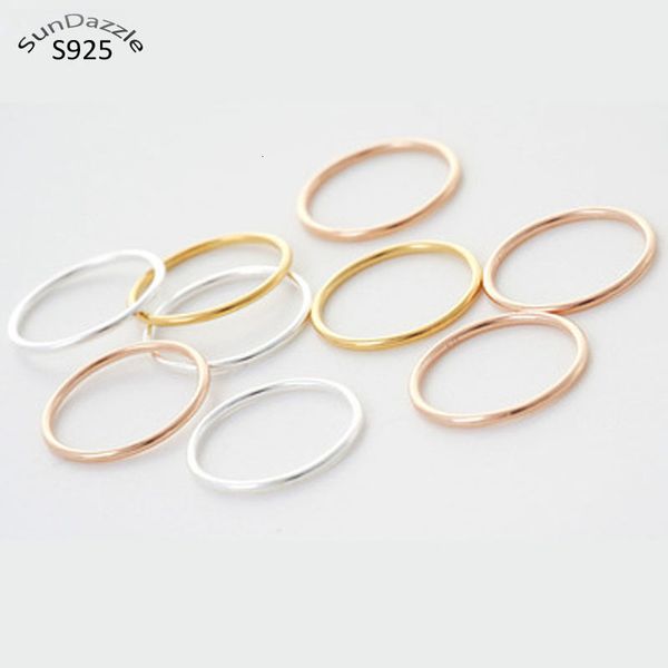 

genuine real pure solid 925 sterling silver rings for women jewelry gold blank round female finger ring party bague china size, Golden;silver