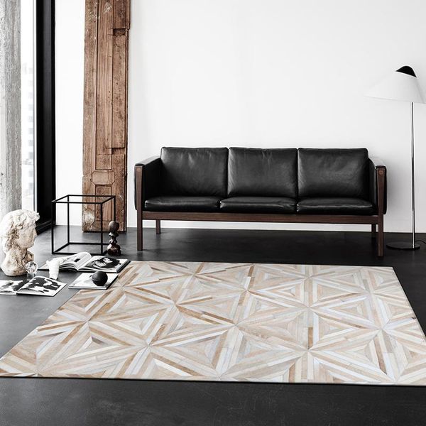 

modern style luxury cowhide seamed patchwork rug natural cow skin triangles carpet for living room bedroom decoration mat carpets