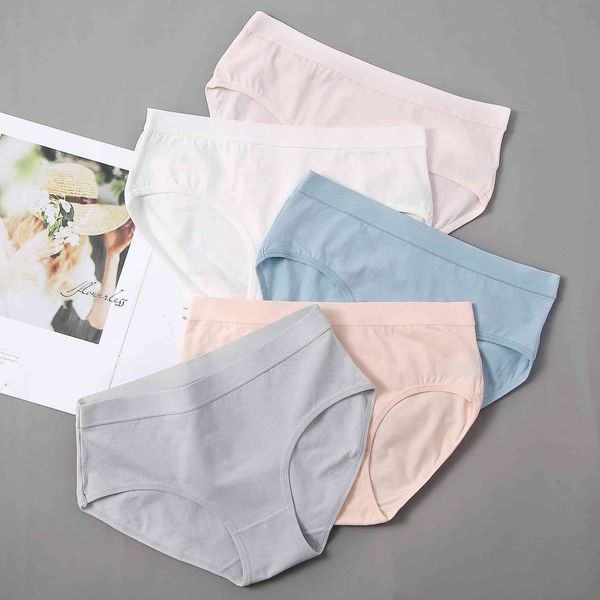 

new underwear cotton mid waist women's simple pure color briefs, Black;pink