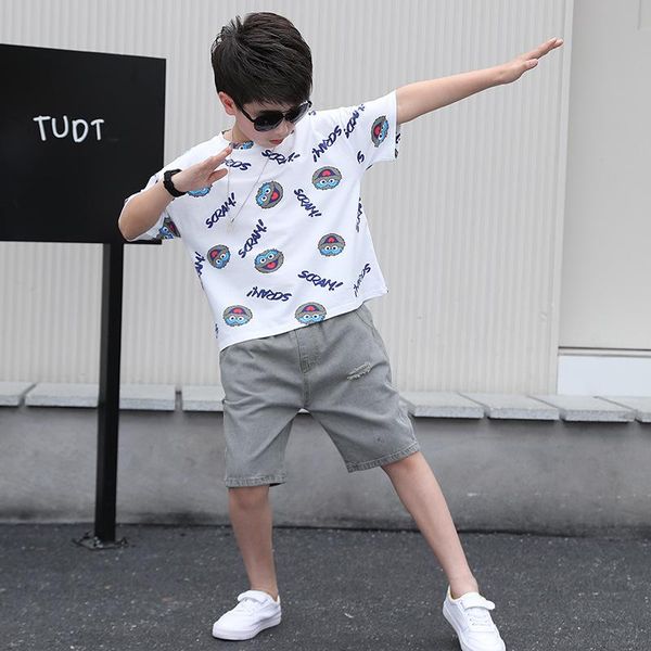 

clothing sets boys' summer suit 2021 cuhk children's wear foreign style korean short sleeve two piece set, White