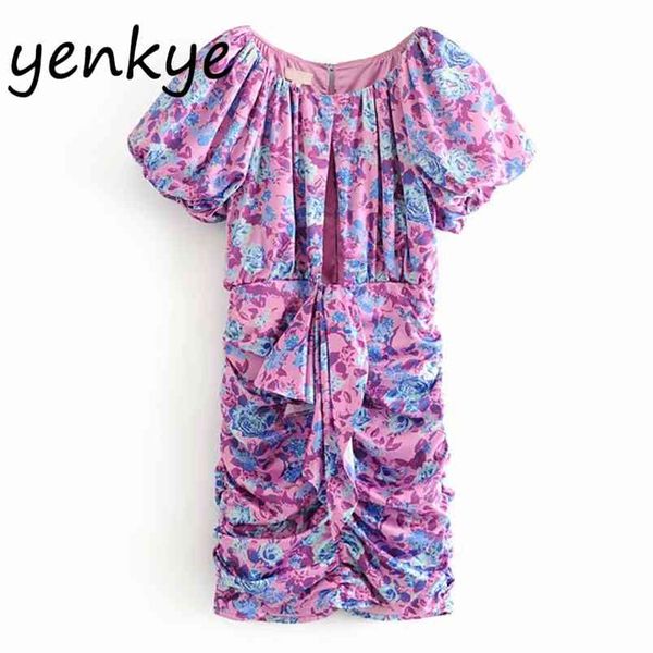 

summer women floral print draped bodycon mini lady short sleeve o neck hollow out club party dresses 210514, Black;gray