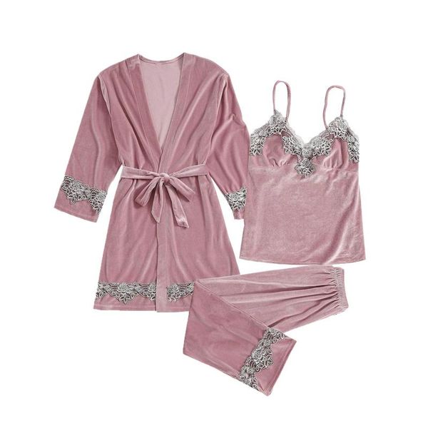 

women's sleepwear pajamas for women velvet winter nightgown pink lace nightdress underwear solid color trousers fashion home clothes, Black;red