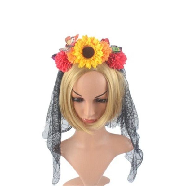 

women party big rose flower hairband day of dead headband bride mexican fancy dress costume ribbon halloween headwear decorative flowers & w