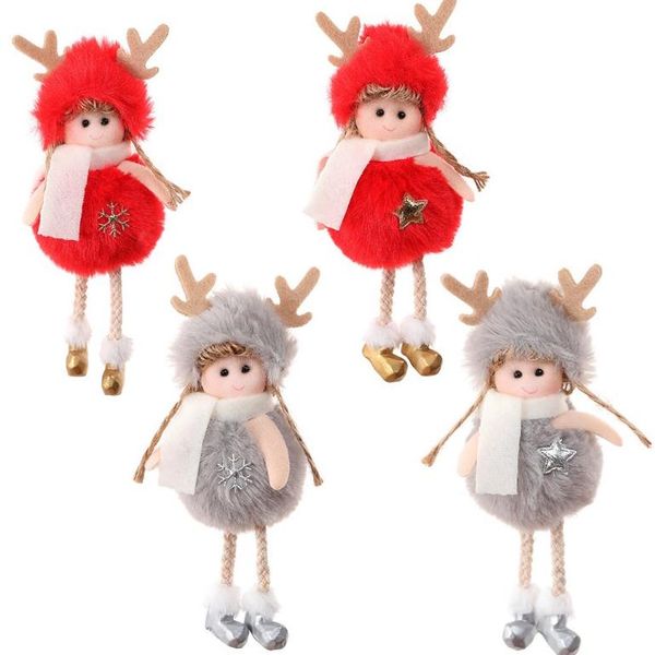 Decorazioni natalizie per bambole di angelo di peluche Albero di Natale Appeso Artigianato Ornamenti Pendenti Decorazioni per finestre per feste Grigio Rosso