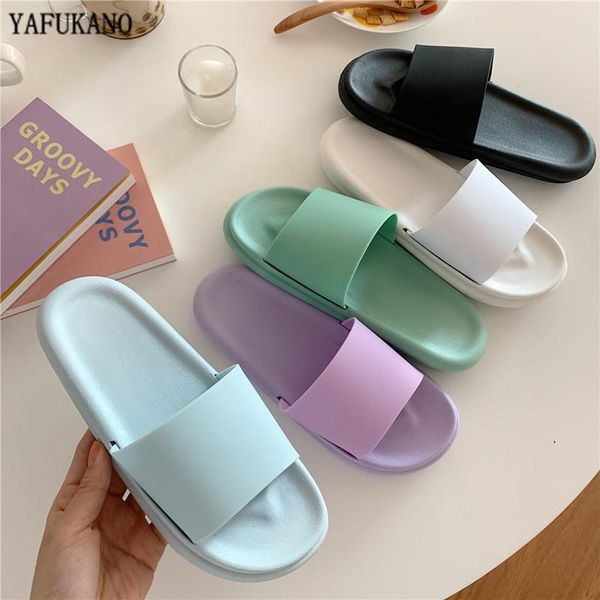 

simple fashion women slippers thick-sole couples indoor home bathroom non-slip soft slides girl cute sandals large size 43 44 45, Black