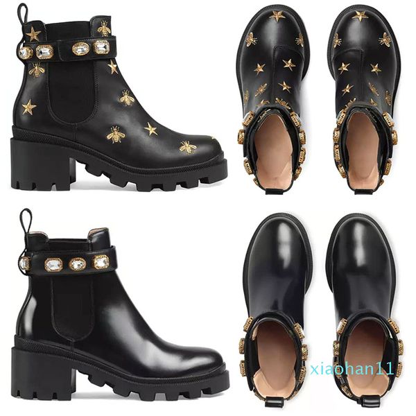 

designer- women boots desert boot flamingos love arrow leather medal coarse non-slip winter shoes size eu35-41, Black