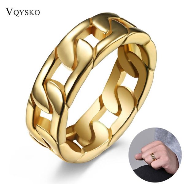 

wedding rings fashion cuban chain ring for women men gold color stainless steel curb link finger jewelry band chic punk mechanical, Slivery;golden
