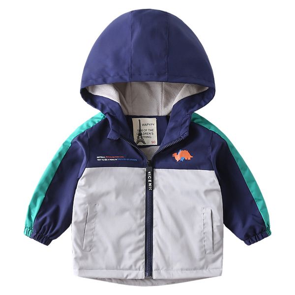 

boys jacket autumn plus velvet double layer style thickening childrens coat windproof hooded late winter thickness kids wear, Blue;gray