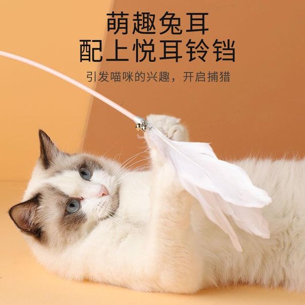 

steel wire feather toys for cats interactive kitten bell cat tease stick wand funny pet supplies product kitty