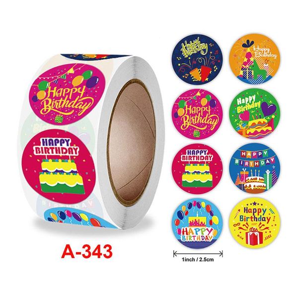 

gift wrap 500pcs/roll happy birthday round stickers party 8 styles decoration