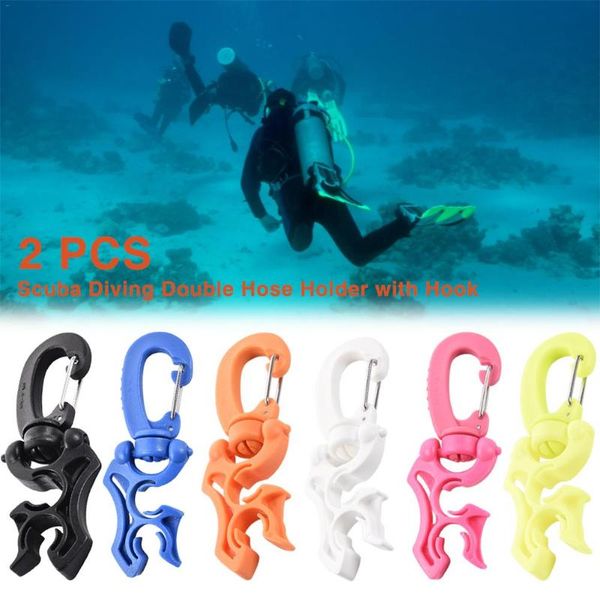 

pcs scuba colorful diving plastic double bcd hose holder with clip buckle hook diviing equipment accessries repair 4 masks