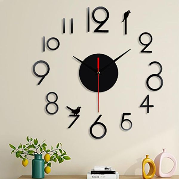 

wall clocks frameless diy mute clock 3d mirror surface sticker home office decor
