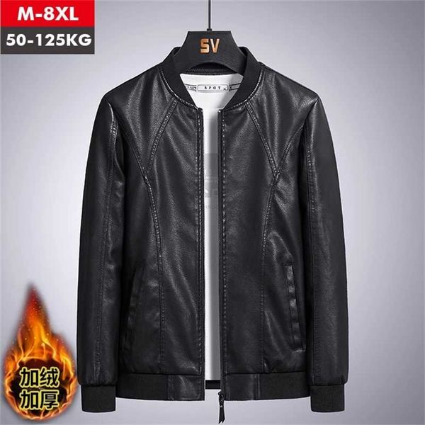 Jaqueta de couro homens inverno velo moda negócio casual motocicleta casaco outono inverno impermeável casacos pretos macho 6xl 7xl 8xl 211106